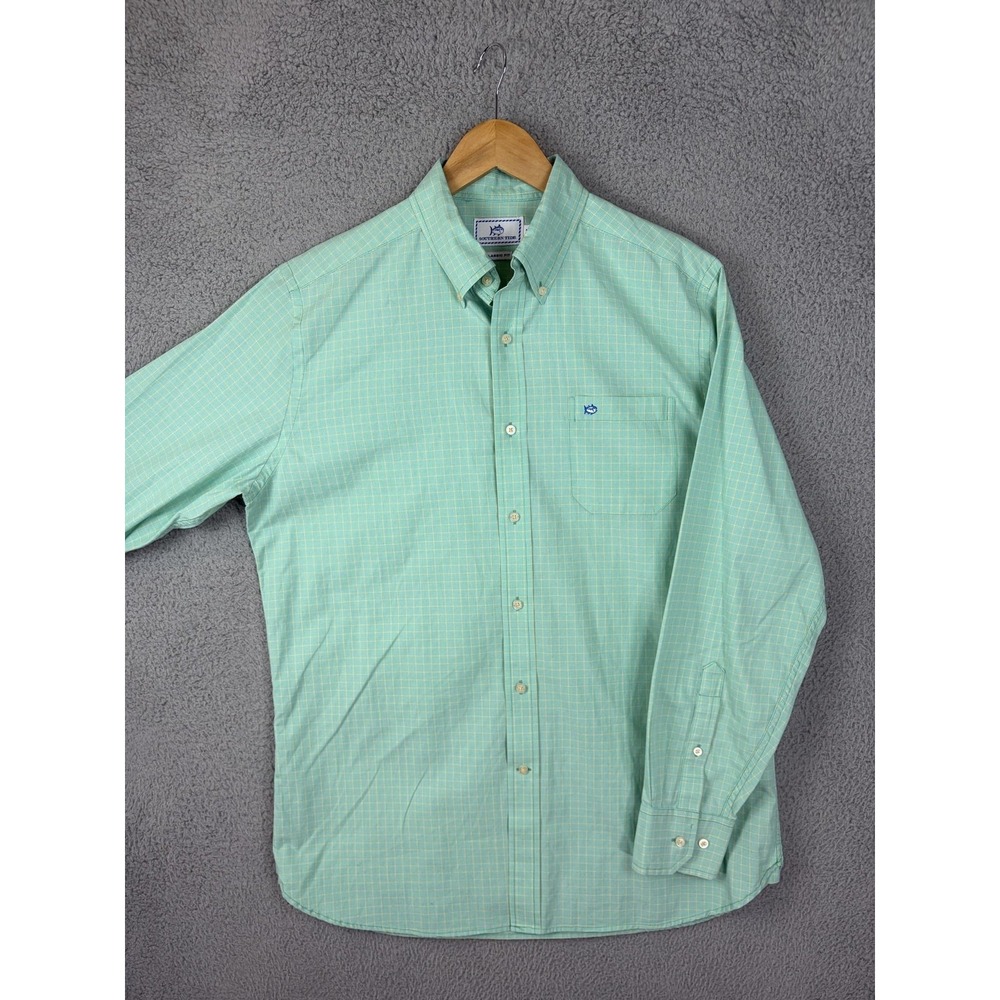 Southern Tide Shirt Mens Medium Green Check Long Sleeve Button Front Casual Men